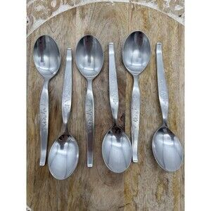 VTG Noritake Wild Ivy Stainless Steel Spoon 7in Flatware Japan 18/8 NTK Set Of 6